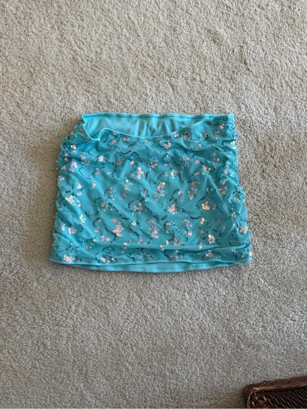 Sequin-Embellished Aqua Mini Skirt